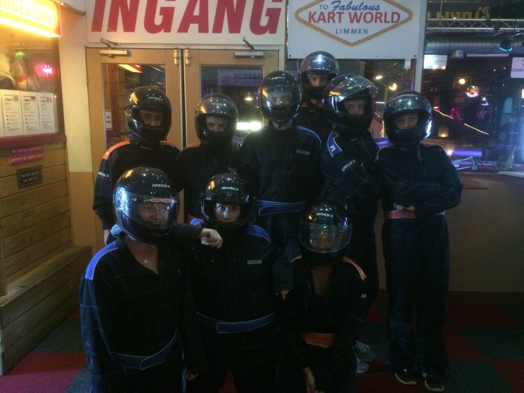 Suited up for go karting. 