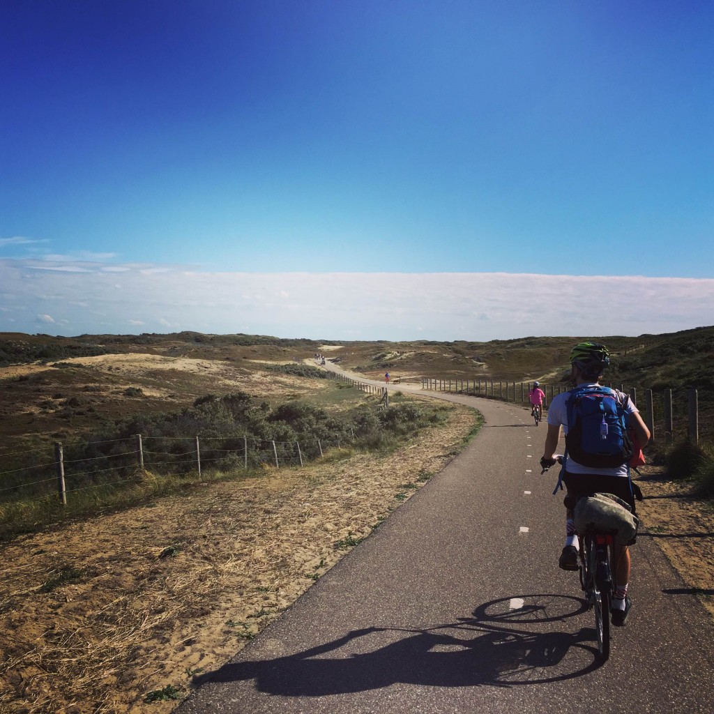 Riding through the dunes en route to Noordwijk.