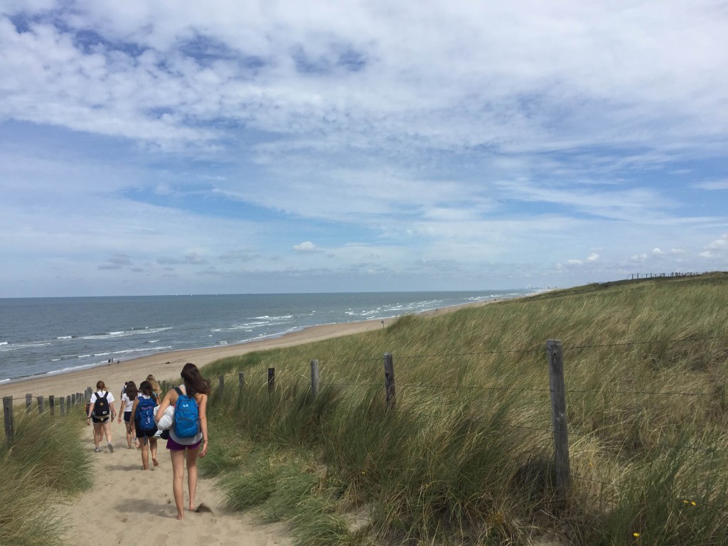 Strolling to the beach.